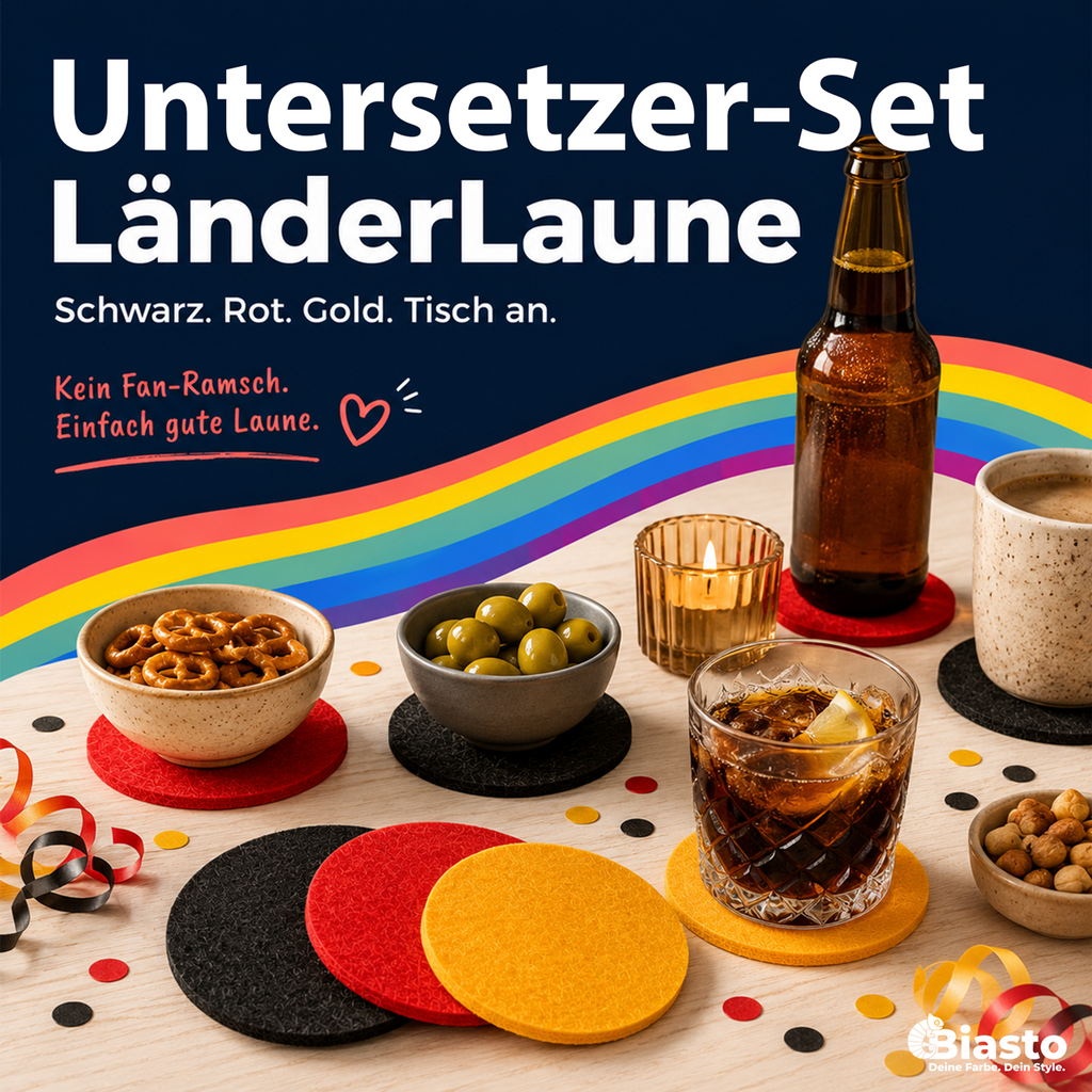 BIASTO LänderLaune Filzuntersetzer 9er Set – Fan-Deko in Landesfarben