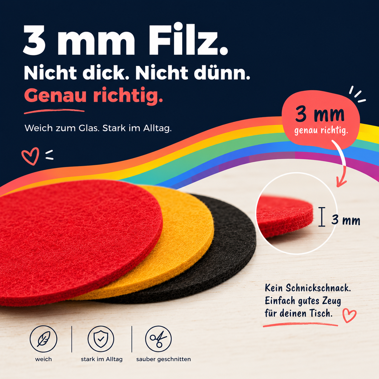 BIASTO LänderLaune Filzuntersetzer 9er Set – Fan-Deko in Landesfarben