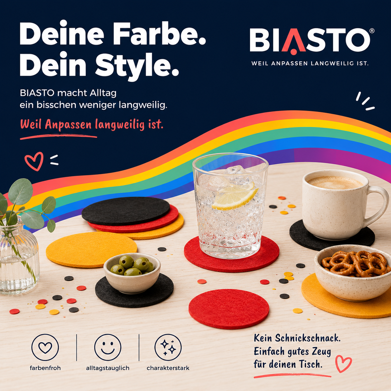 BIASTO LänderLaune Filzuntersetzer 9er Set – Fan-Deko in Landesfarben