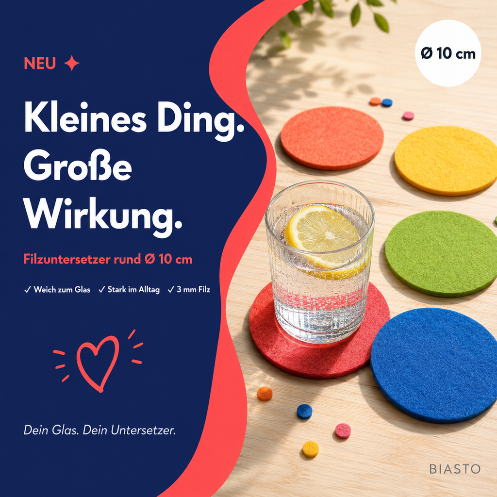 Filzuntersetzer rund Ø 10 cm – Glasuntersetzer aus Filz – 55 Farben – Made in Germany