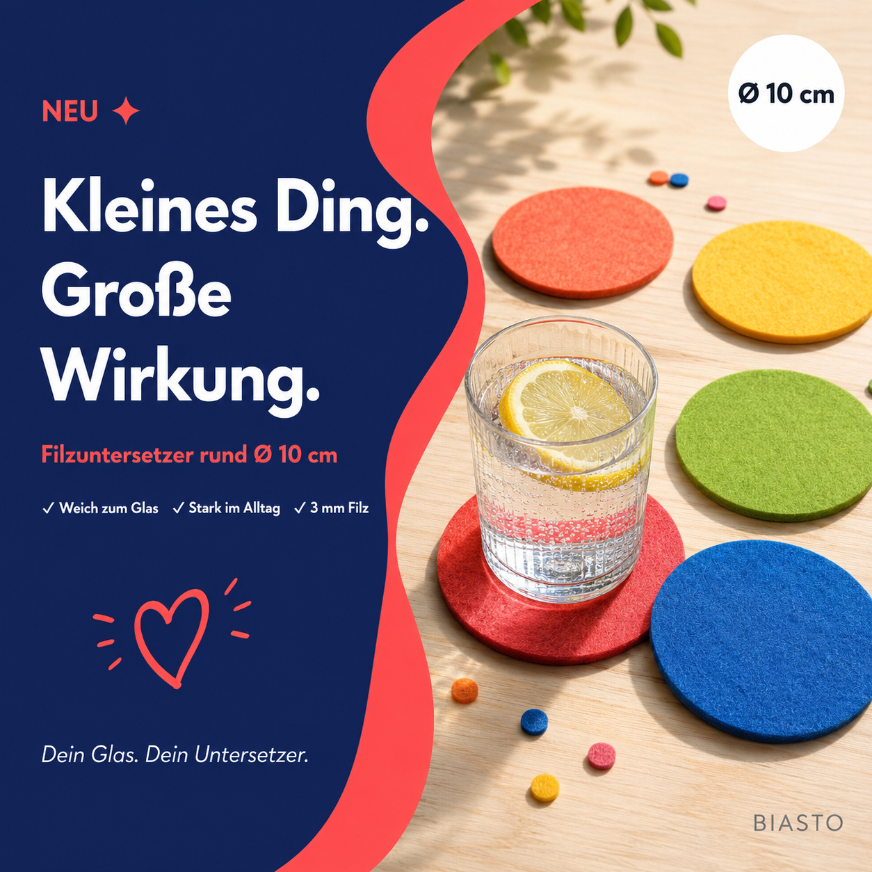Filzuntersetzer rund Ø 10 cm – Glasuntersetzer aus Filz – 55 Farben – Made in Germany