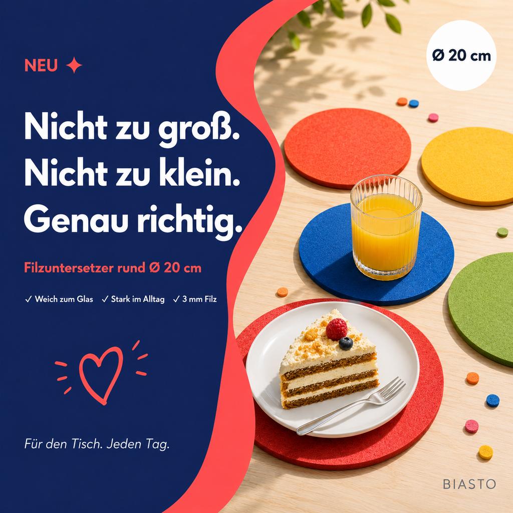 Filzuntersetzer rund Ø 20 cm – Platzset & Topfuntersetzer – 55 Farben – Made in Germany
