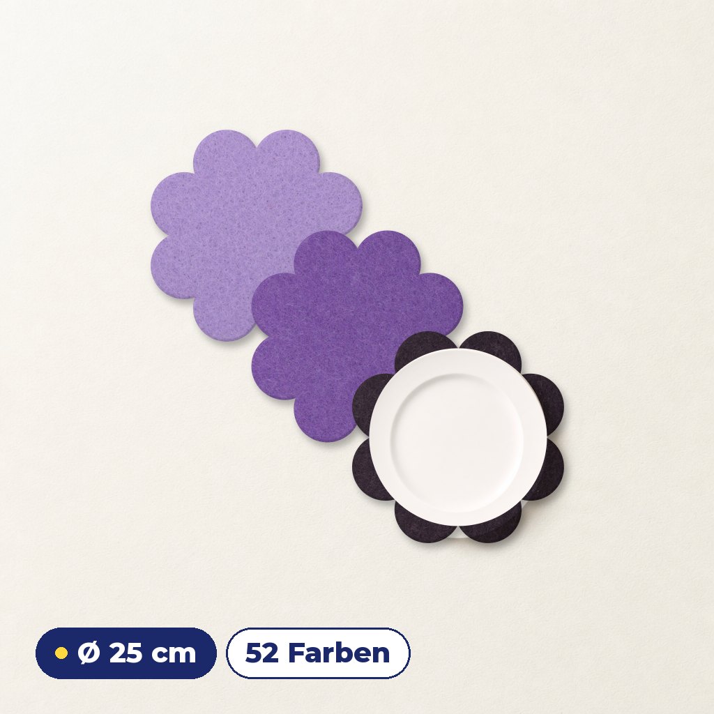 Filzuntersetzer Blume Ø 25 cm – Platzset & Tischdeko Blumenform – 52 Farben – Made in Germany