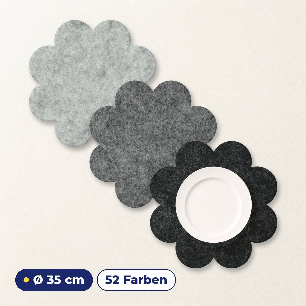 Filzuntersetzer Blume Ø 35 cm – großes Platzset Blumenform – 52 Farben – Made in Germany