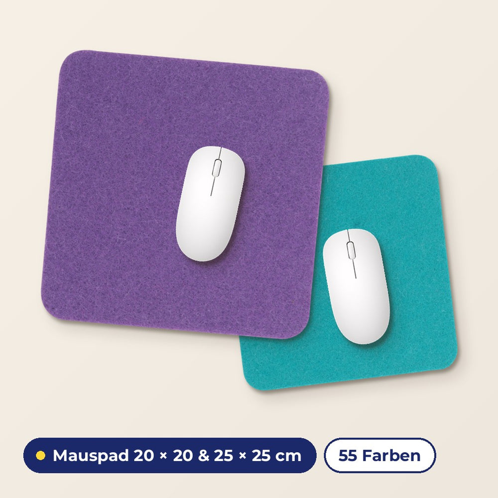 Filz-Mauspad eckig – 20×20 oder 25×25 cm – 55 Farben – Made in Germany