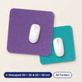 BIASTO Filz-Mauspads in Lila (25 × 25 cm) und Lago (20 × 20 cm) mit weißer Maus