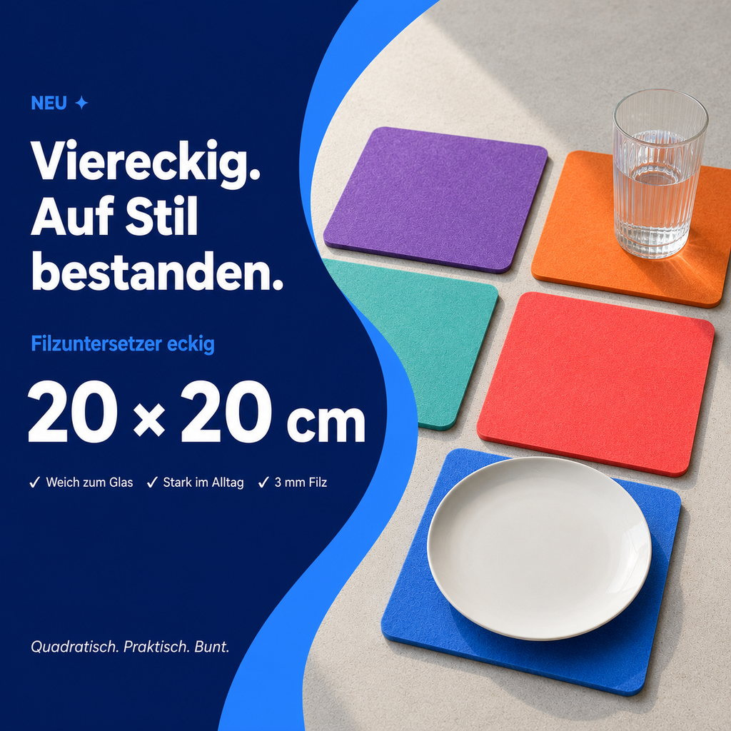 Filzuntersetzer eckig 20×20 cm – Platzset quadratisch – 47 Farben – Made in Germany