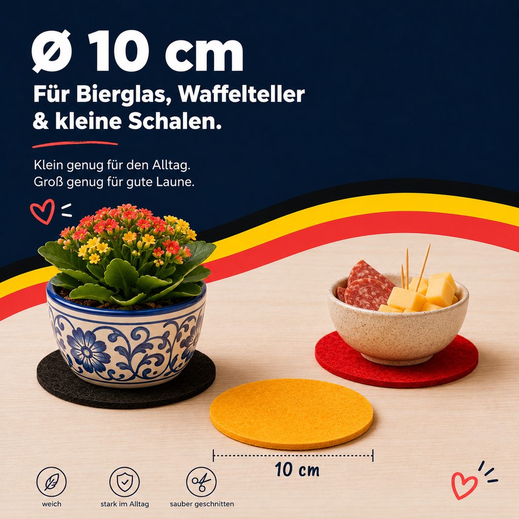 BIASTO LänderLaune Filzuntersetzer 9er Set – Fan-Deko in Landesfarben
