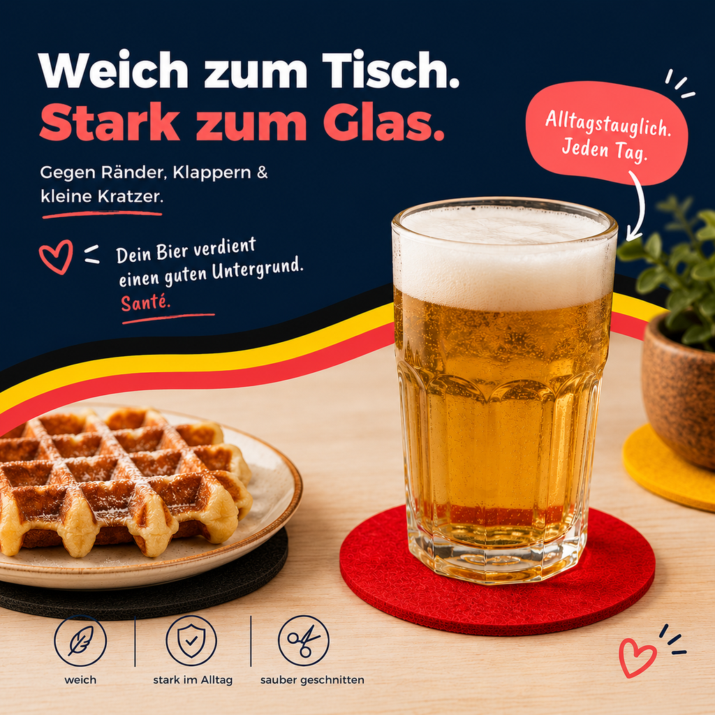 BIASTO LänderLaune Filzuntersetzer 9er Set – Fan-Deko in Landesfarben