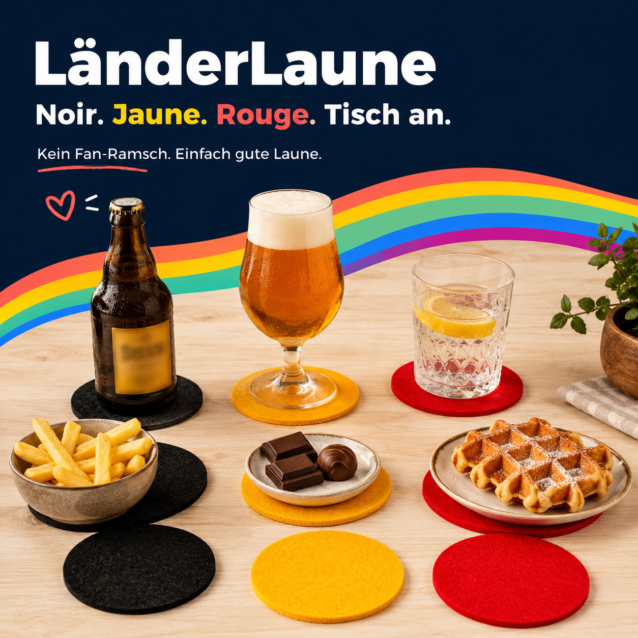 BIASTO LänderLaune Filzuntersetzer 9er Set – Fan-Deko in Landesfarben