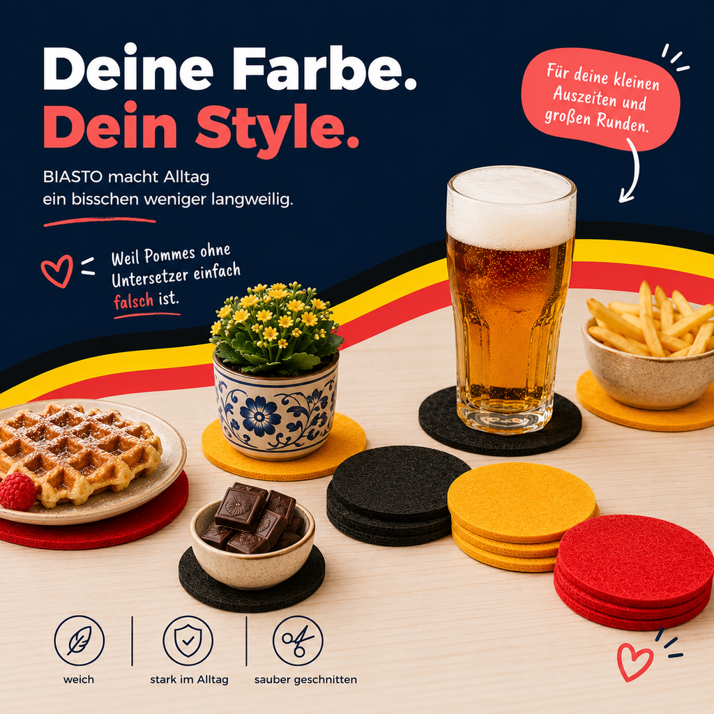 BIASTO LänderLaune Filzuntersetzer 9er Set – Fan-Deko in Landesfarben