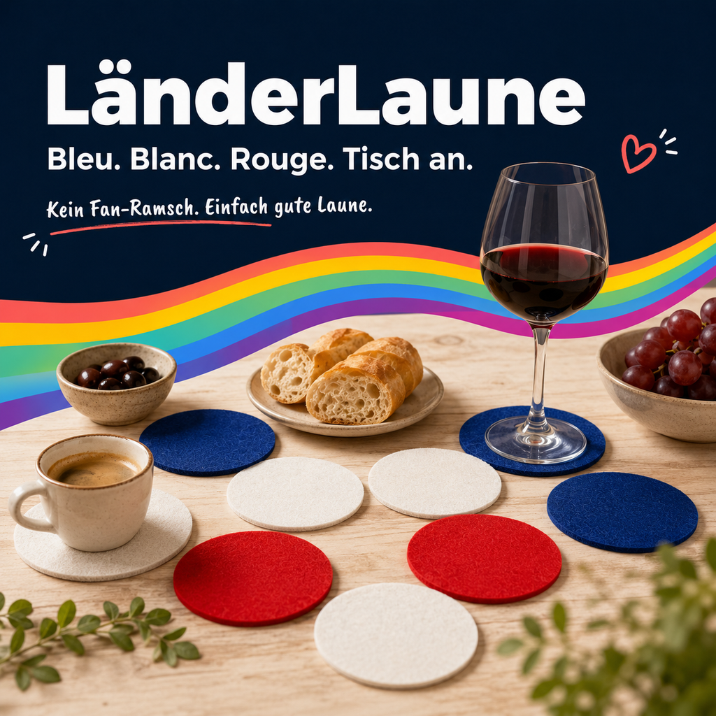 BIASTO LänderLaune Filzuntersetzer 9er Set – Fan-Deko in Landesfarben