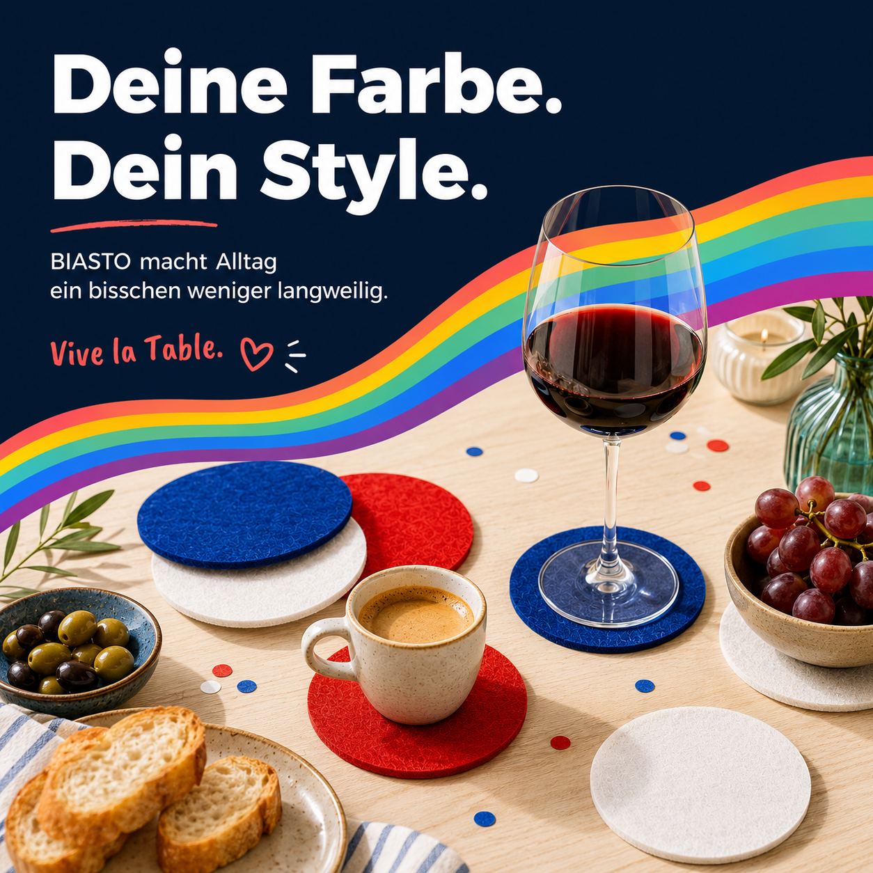 BIASTO LänderLaune Filzuntersetzer 9er Set – Fan-Deko in Landesfarben