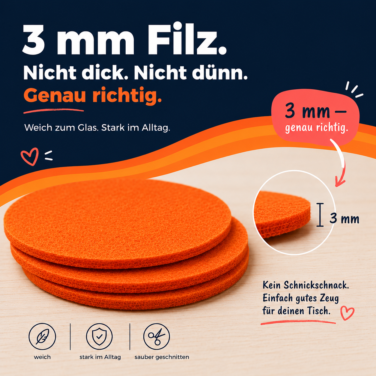 BIASTO LänderLaune Filzuntersetzer 9er Set – Fan-Deko in Landesfarben