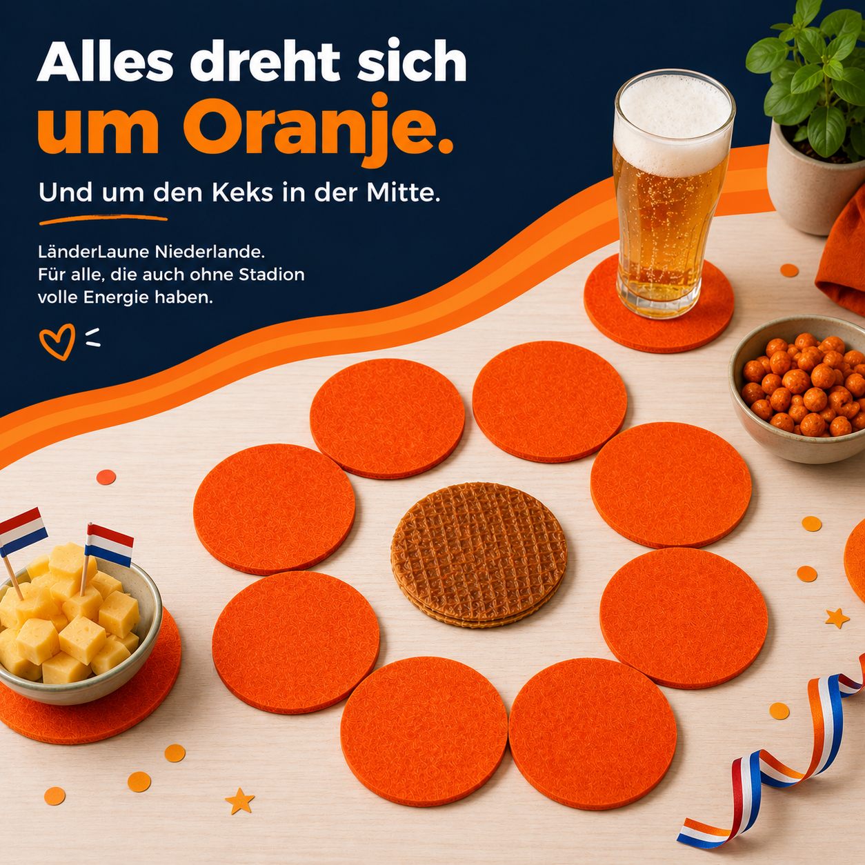 BIASTO LänderLaune Filzuntersetzer 9er Set – Fan-Deko in Landesfarben