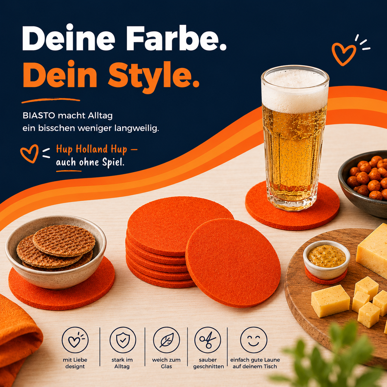 BIASTO LänderLaune Filzuntersetzer 9er Set – Fan-Deko in Landesfarben