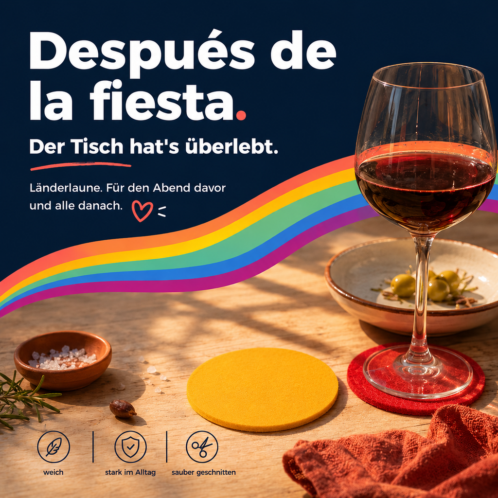 BIASTO LänderLaune Filzuntersetzer 9er Set – Fan-Deko in Landesfarben