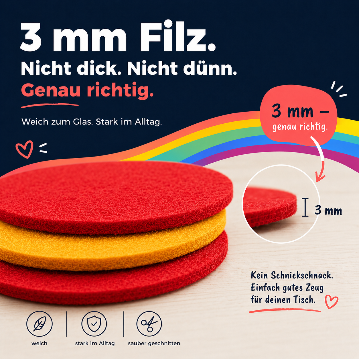 BIASTO LänderLaune Filzuntersetzer 9er Set – Fan-Deko in Landesfarben