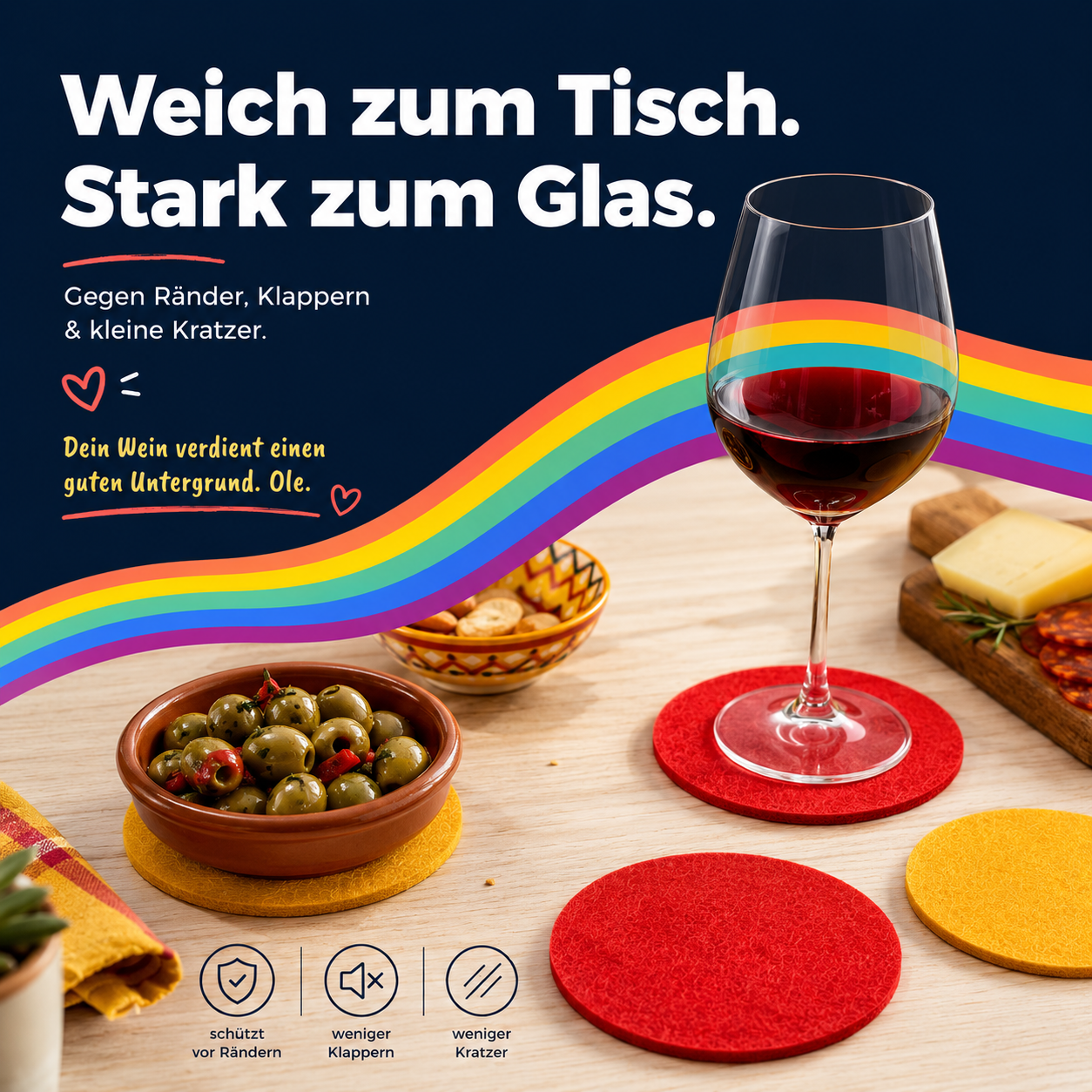BIASTO LänderLaune Filzuntersetzer 9er Set – Fan-Deko in Landesfarben