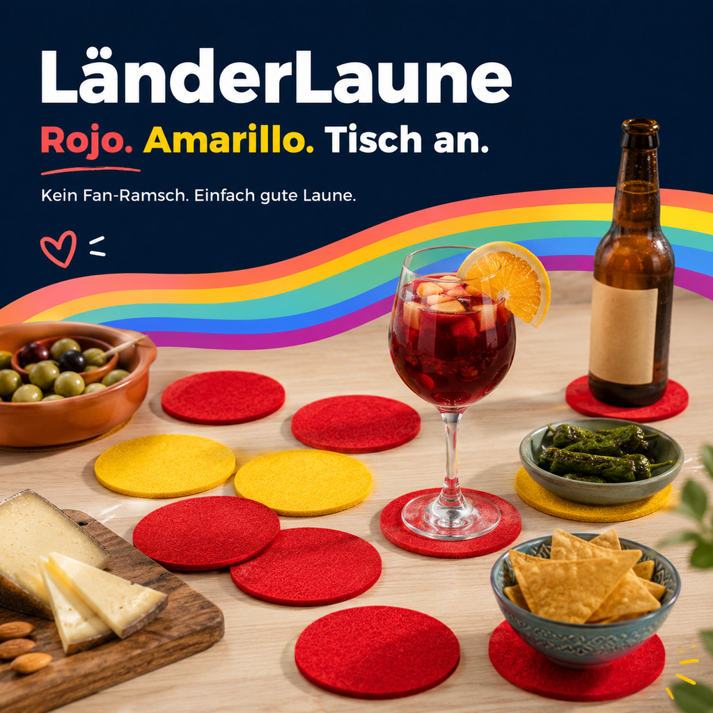 BIASTO LänderLaune Filzuntersetzer 9er Set – Fan-Deko in Landesfarben