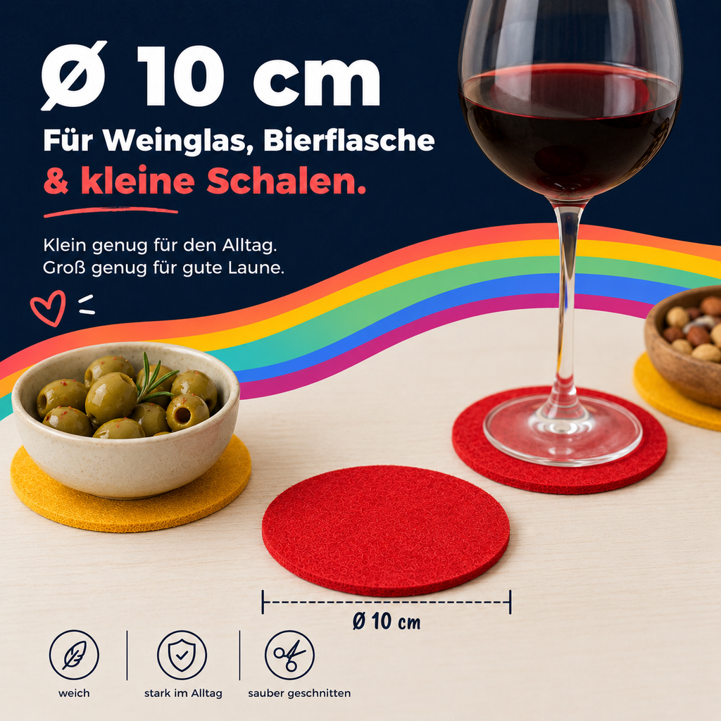 BIASTO LänderLaune Filzuntersetzer 9er Set – Fan-Deko in Landesfarben