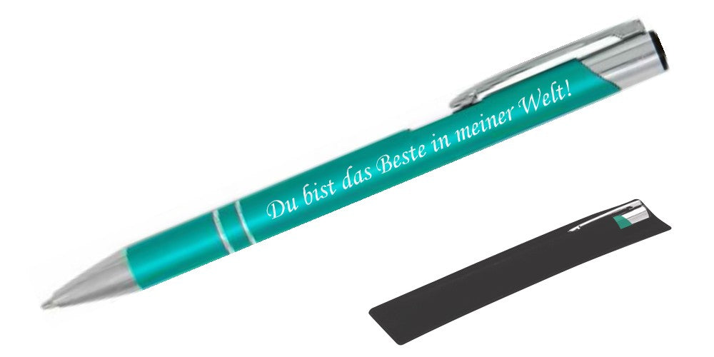 Kugelschreiber LIBO in Aquamarin mit Namensgravur und Samthülle | BIASTO