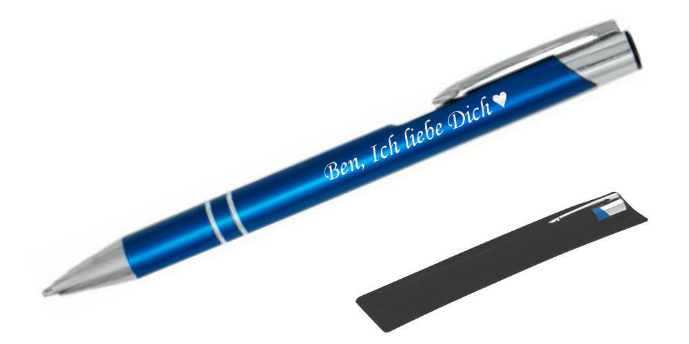 Kugelschreiber LIBO in Blau mit Namensgravur und Samthülle | BIASTO