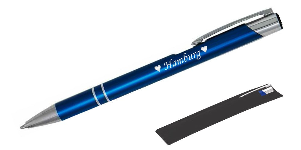 Kugelschreiber LIBO in Dunkelblau mit Namensgravur und Samthülle | BIASTO