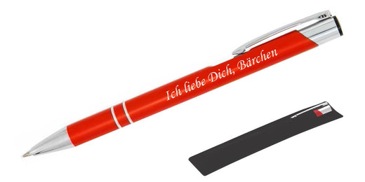 Kugelschreiber LIBO mit Namens-Gravur in Samthülle in Orange