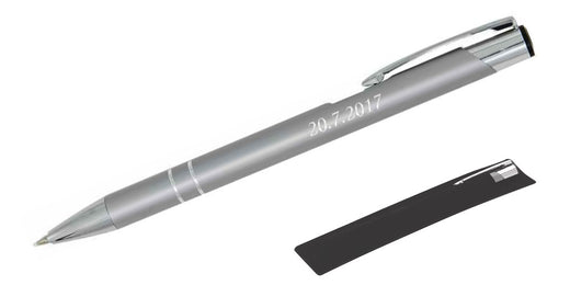 Kugelschreiber LIBO mit Namens-Gravur in Samthülle in Silber