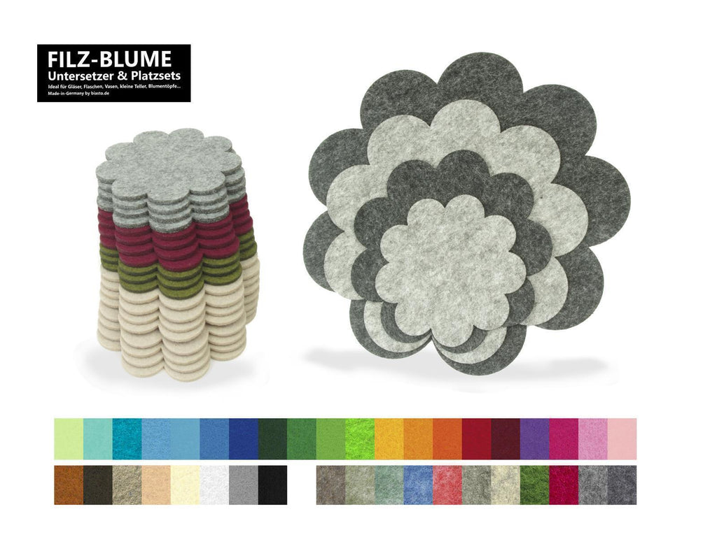 Filzuntersetzer Blume Ø 20 cm – Platzset Blumenform – 52 Farben – Made in Germany