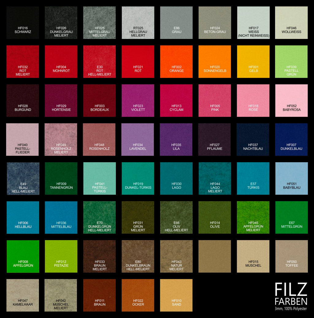 Filzuntersetzer eckig 10×10 cm – Glasuntersetzer quadratisch – 47 Farben – Made in Germany