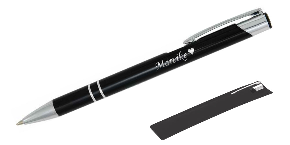 Kugelschreiber LIBO Schwarz mit Gravur – Metallkugelschreiber in Schwarz inkl. Samthülle | BIASTO